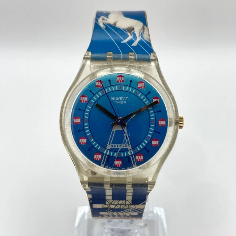 Swatch Time For Vienna Watch 33mm Gent Blue Swiss Made GZ179 New Battery 8.5